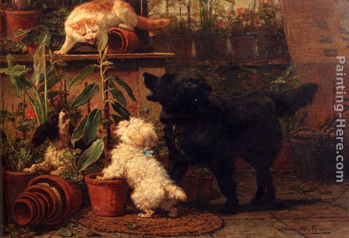 In The Greenhouse painting - Henriette Ronner-Knip In The Greenhouse art painting